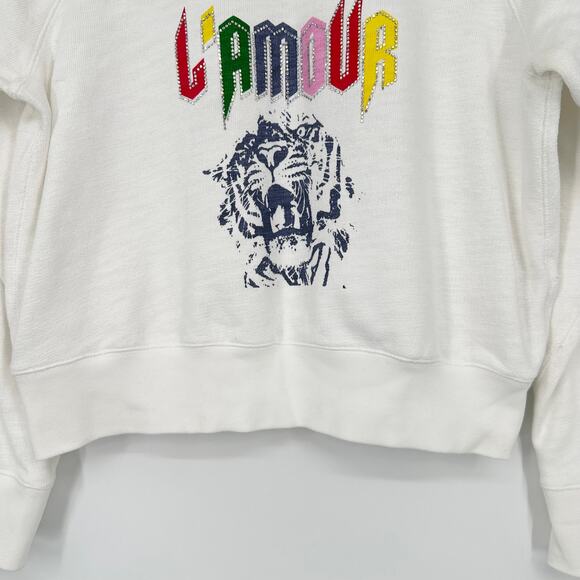 Aritzia Little Moon Posey Sweatshirt L’amour Graphic Print Crewneck Terry White - Picture 7 of 14